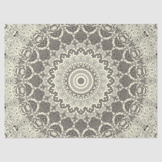Papier Mousseline Design Motif en mandala beige et taupe (Recto)