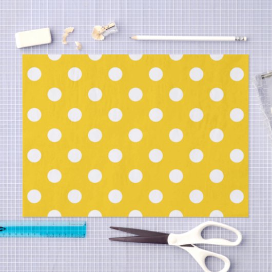 Papier Mousseline Design Pois blanc jaune (Artisanat)