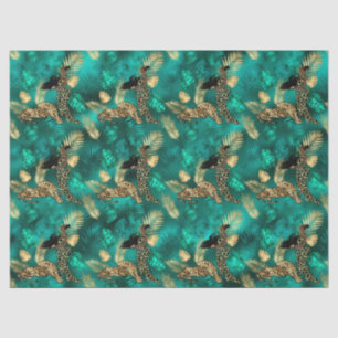 Papier Mousseline Design turquoise et Gold Leopard Series 13