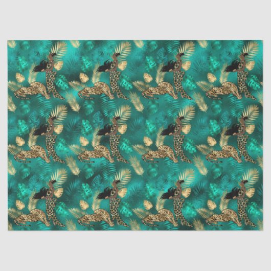 Papier Mousseline Design turquoise et Gold Leopard Series 13 (Recto)
