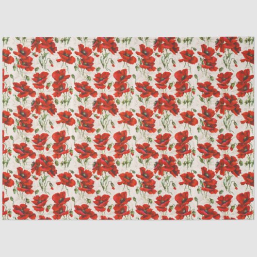 Papier Mousseline Design vintage Red Poppy Art Nouveau (Recto)