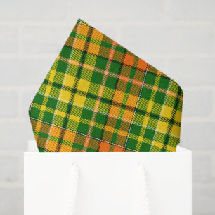 Papier Mousseline Dessin à carreaux Tartan vert jaune orange