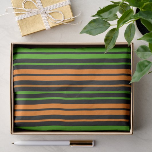 Papier Mousseline Dessin à rayures verticales orange vert  (Cadeau)