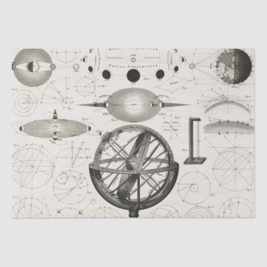 Papier Mousseline Dessin antique des sphères astrologiques Découpage (Recto)