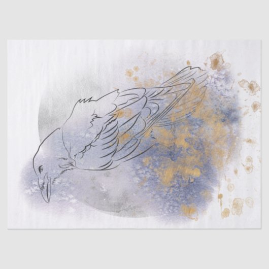 Papier Mousseline Dessin d'aquarelle Raven Bird Découpage (Recto)