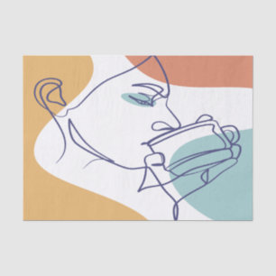 Papier Mousseline dessin d'art affiche d'une femme buvant du café