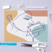 Papier Mousseline dessin d'art affiche d'une femme buvant du café (Artisanat)