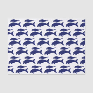 Papier Mousseline Dessin de la silhouette vintage de lamantins bleu