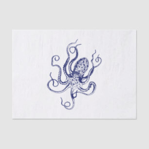 Papier Mousseline Dessin de pieuvre stylisé vintage #1 bleu