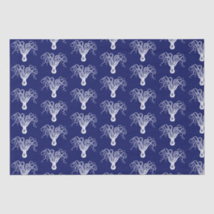 Papier Mousseline Dessin de pieuvre stylisé vintage #8 fond bleu bla