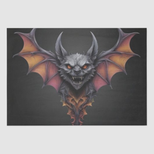 Papier Mousseline Dessin d'encre de chauve-souris effrayant, papier  (Recto)