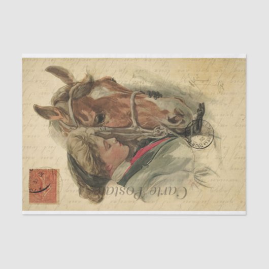 Papier Mousseline Dessin d'Ephémère Dessin de Dame avec son cheval D (Recto)