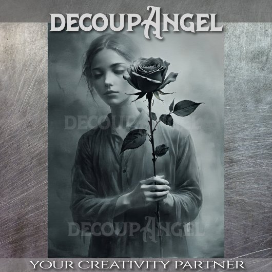 Papier Mousseline Dessin d'une femme avec Rose - Découpage -