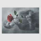 Papier Mousseline Dessin d'une femme avec Rose rouge - Découpage (Recto)