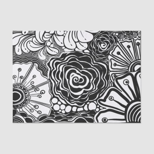 Papier Mousseline Dessin Floral Zen Noir Et Blanc (Recto)