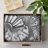 Papier Mousseline Dessin Floral Zen Noir Et Blanc (Cadeau)