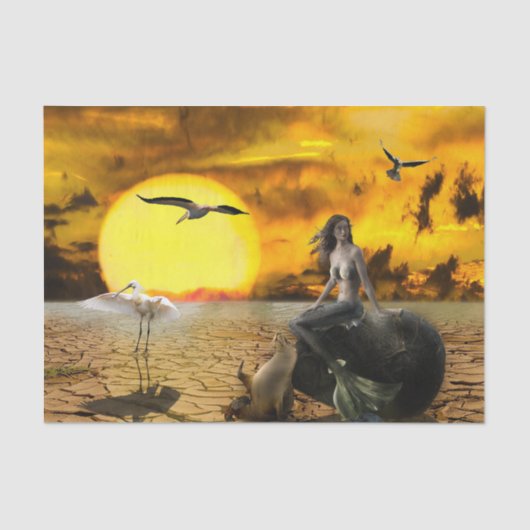 Papier Mousseline Dessin mystérieux d'imaginaire de sirène en jaune (Recto)