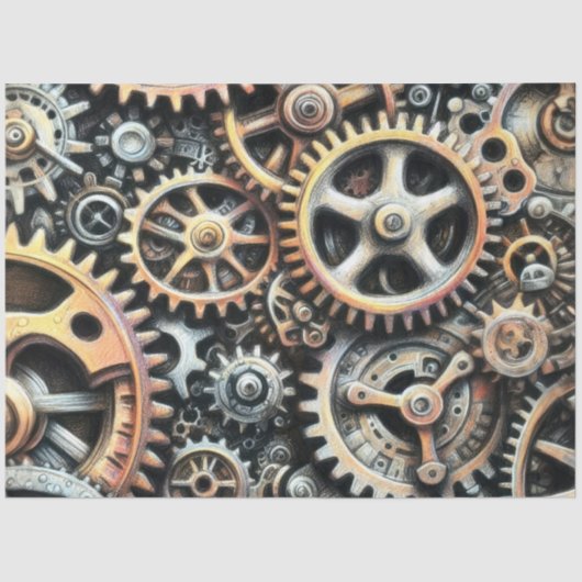 Papier Mousseline Dessin pastel de Cogs Gears Steampunk (Recto)