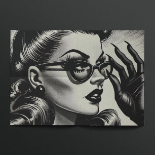 Papier Mousseline Dessin vintage pour fille noir et blanc