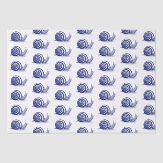 Papier Mousseline Dessin vintage Stylisé Escargot #2 Bleu (Recto)