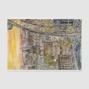 Papier Mousseline Destinations   Aquarelle Big Ben & London Eye