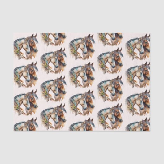 Papier Mousseline Deux beaux chevaux Western Boho Motif (Recto)
