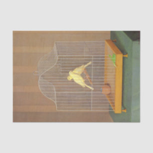 Papier Mousseline Deux Canaries en cage (par Antonio Donghi)