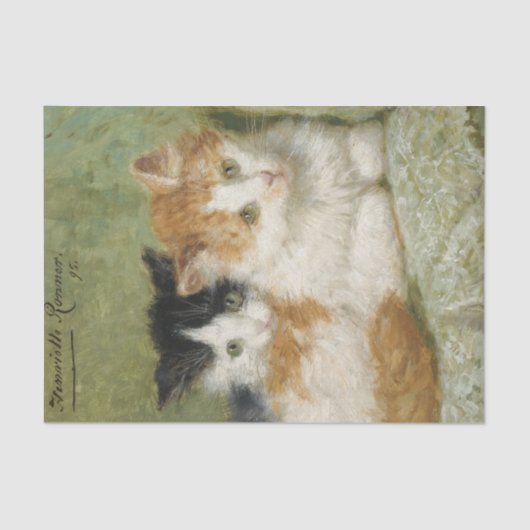 Papier Mousseline Deux chatons assis sur un coussin par Ronner-Knip (Recto)