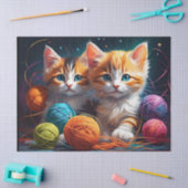 Papier Mousseline Deux chatons mignons avec des boules de fil (Artisanat)