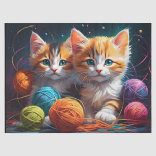 Papier Mousseline Deux chatons mignons avec des boules de fil