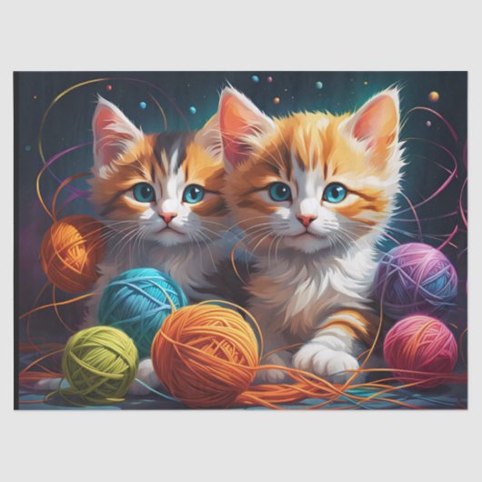Papier Mousseline Deux chatons mignons avec des boules de fil (Recto)