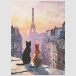 Papier Mousseline Deux chats sur un toit de Paris