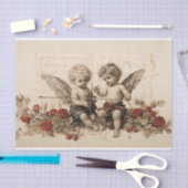 Papier Mousseline Deux Cherubs assis parmi les Roses (Artisanat)