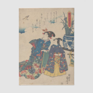 Papier Mousseline Deux femmes regardant un oiseau par Utagawa Kuniyo