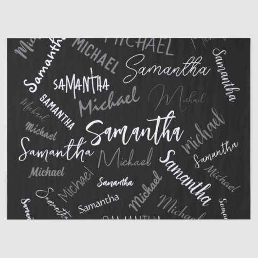 Papier Mousseline Deux noms couple motif monogramme noir gris blanc (Recto)