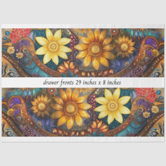 Papier Mousseline Devantures de tiroir florales Boho 29x8" (Recto)