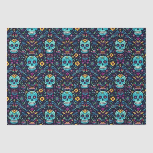 Papier Mousseline Día de Muertos Reverie : Turquoise Sugar Skull Spe (Recto)
