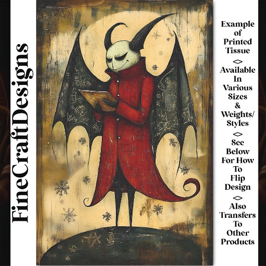 Papier Mousseline Diable Gothique Vampire + Corne + Ailes BB5 Découp