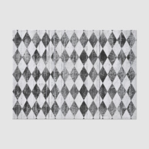 Papier Mousseline Diamant noir et blanc affligé de harlequin
