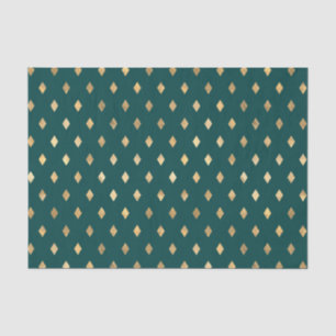 Papier Mousseline Diamant sarcelle et or