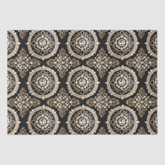 Papier Mousseline Diamants blancs, or frontière mandala design glamo (Recto)