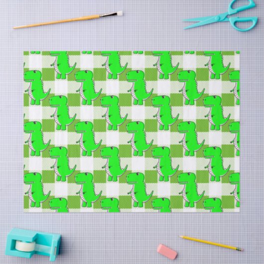 Papier Mousseline Dino Tartan vert et blanc Plaid Motif (Artisanat)
