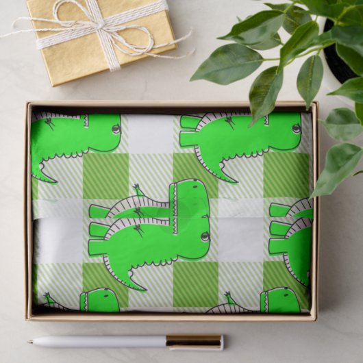 Papier Mousseline Dino Tartan vert et blanc Plaid Motif (Cadeau)