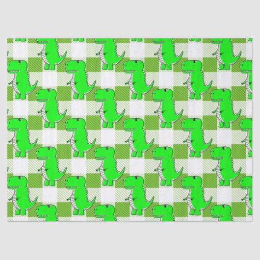 Papier Mousseline Dino Tartan vert et blanc Plaid Motif (Recto)