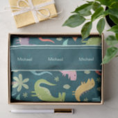 Papier Mousseline Dinosaur Motif Blue Monogrammed Kid Boy Party (Cadeau)