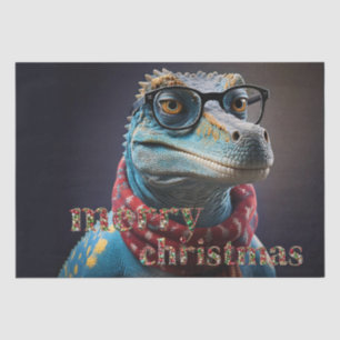 Papier Mousseline dinosaure bleu portant une écharpe de Noël