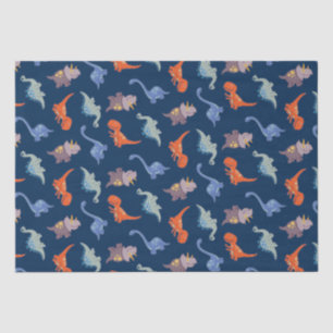 Papier Mousseline Dinosaures amusants sur Navy Blue