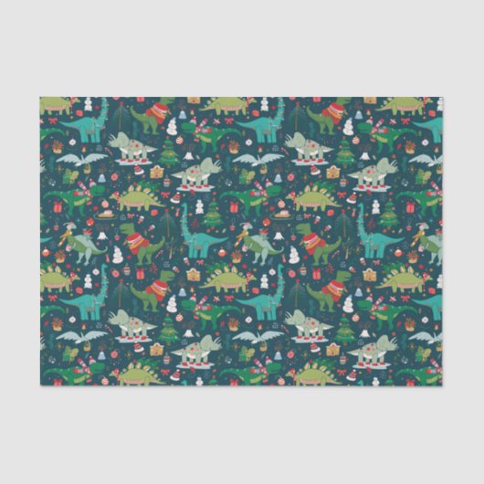Papier Mousseline Dinosaures festifs Motif de Noël (Recto)