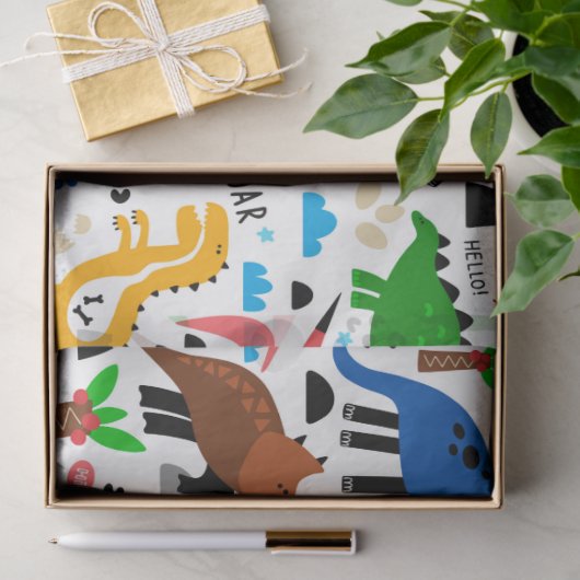 Papier Mousseline Dinosaures motif transparent  (Cadeau)