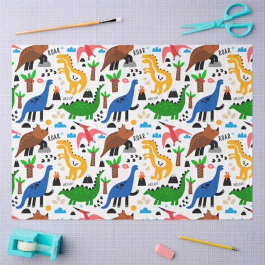 Papier Mousseline Dinosaures motif transparent (Artisanat)